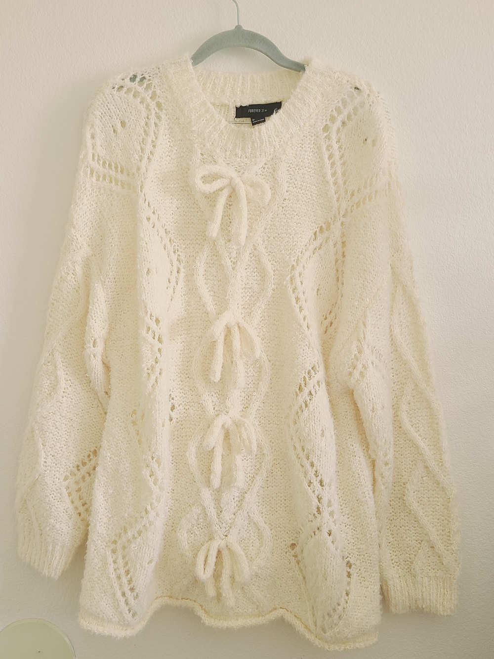Forever 21 Cream Bow-Accent Knit Sweater
